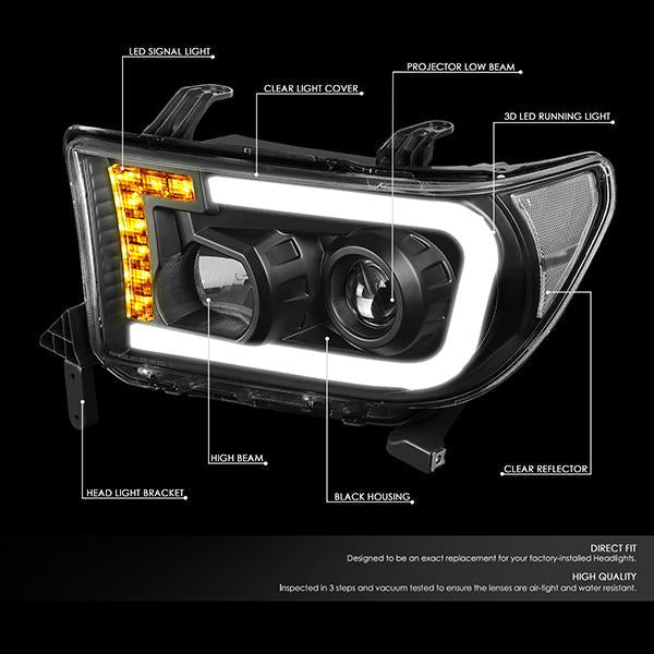 LED DRL Projector Headlights<br>08-17 Toyota Sequoia, 07-13 Tundra