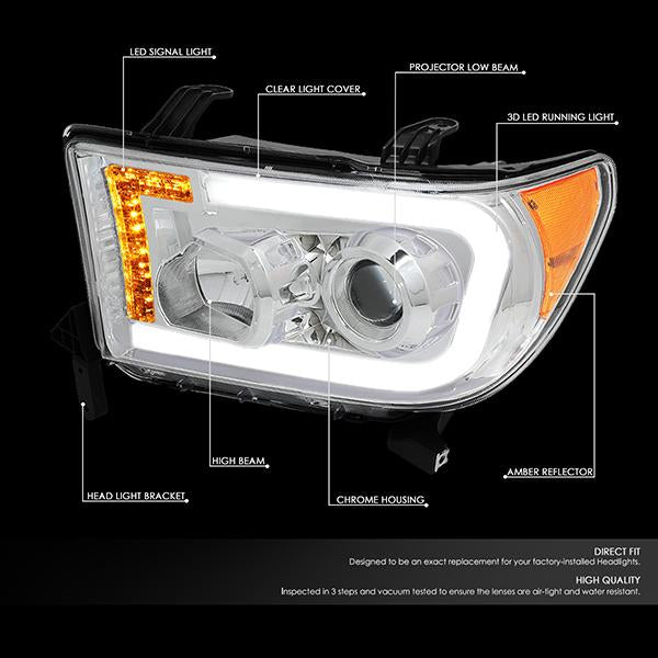 LED DRL Projector Headlights<br>08-17 Toyota Sequoia, 07-13 Tundra