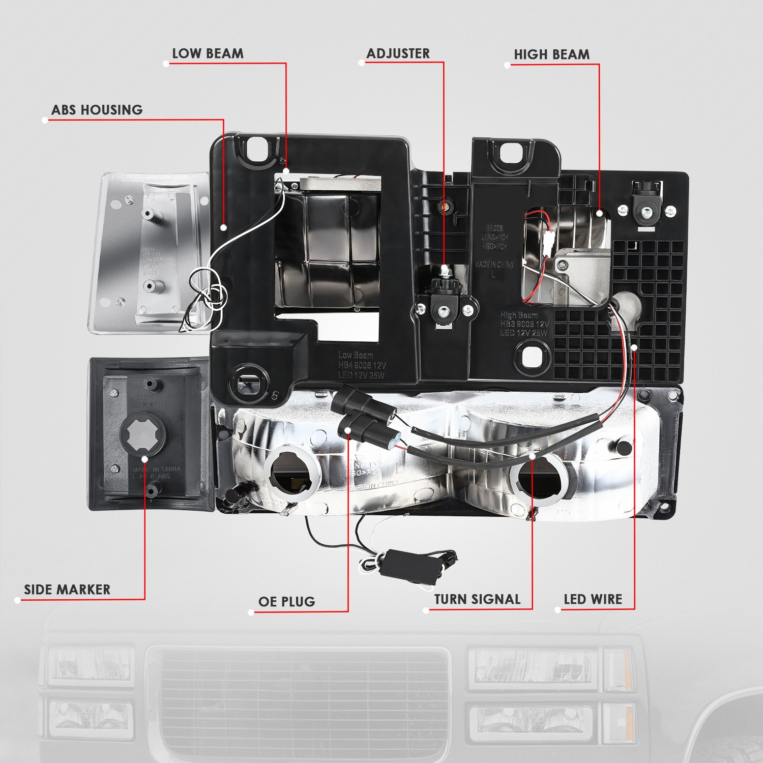 C-Full LED DRL Headlights+Turn Signal Lights <br>94-99 GMC C/K 1500 Yukon, C/K 1500-2500 Suburban