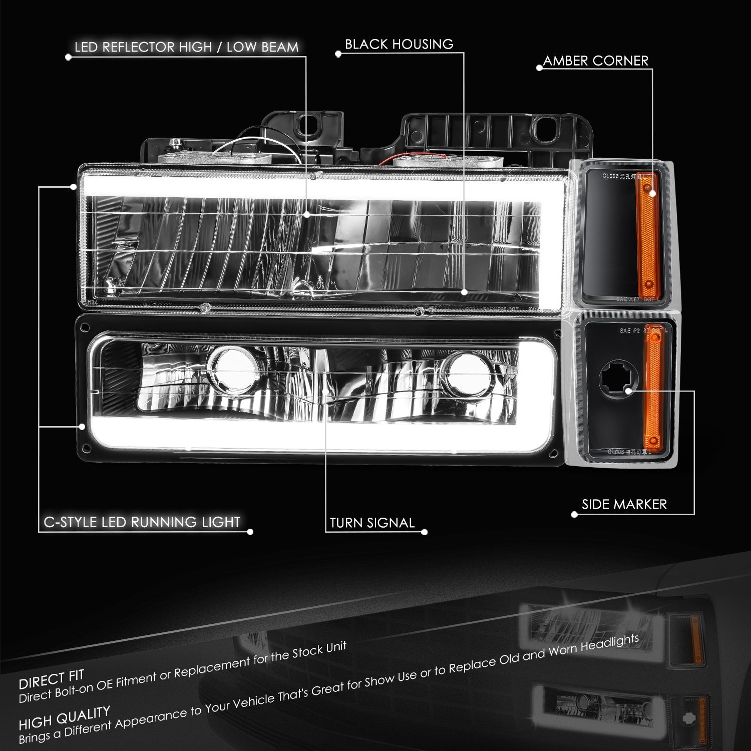 C-LED DRL Headlights+Turn Signal Lights <br>88-93 Chevy C/K 1500-3500 Suburban