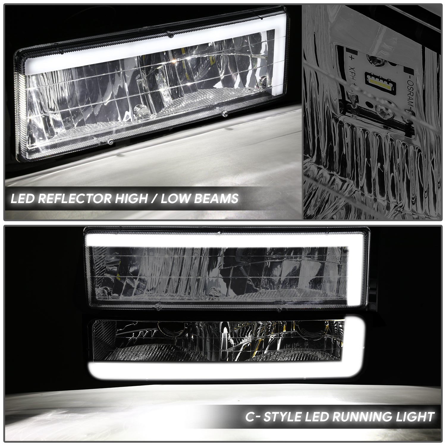 C-LED DRL Headlights+Turn Signal Lights <br>88-93 Chevy C/K 1500-3500 Suburban