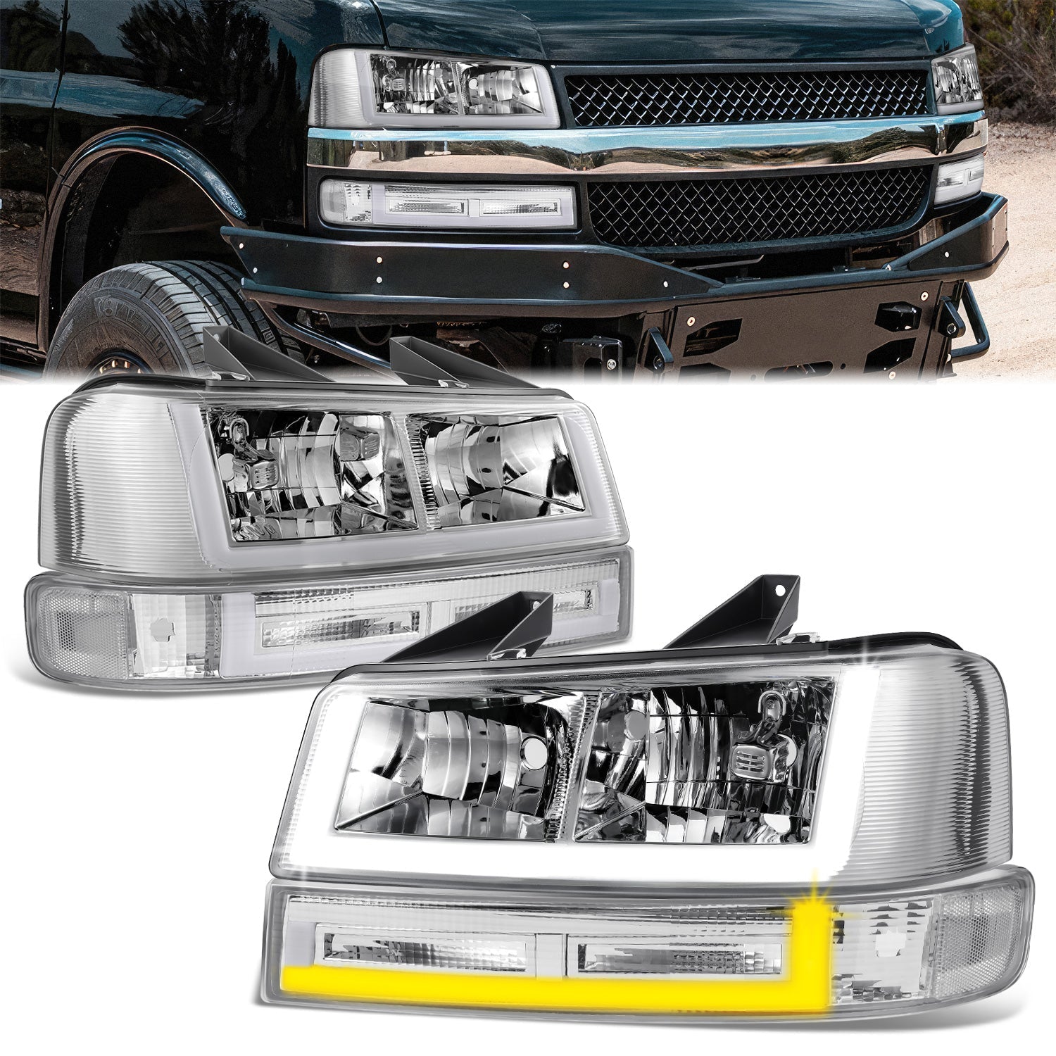 U-Style Bar Switchback LED Headlights <br>03-23 Checy Express, GMC Savana, 1500-4500