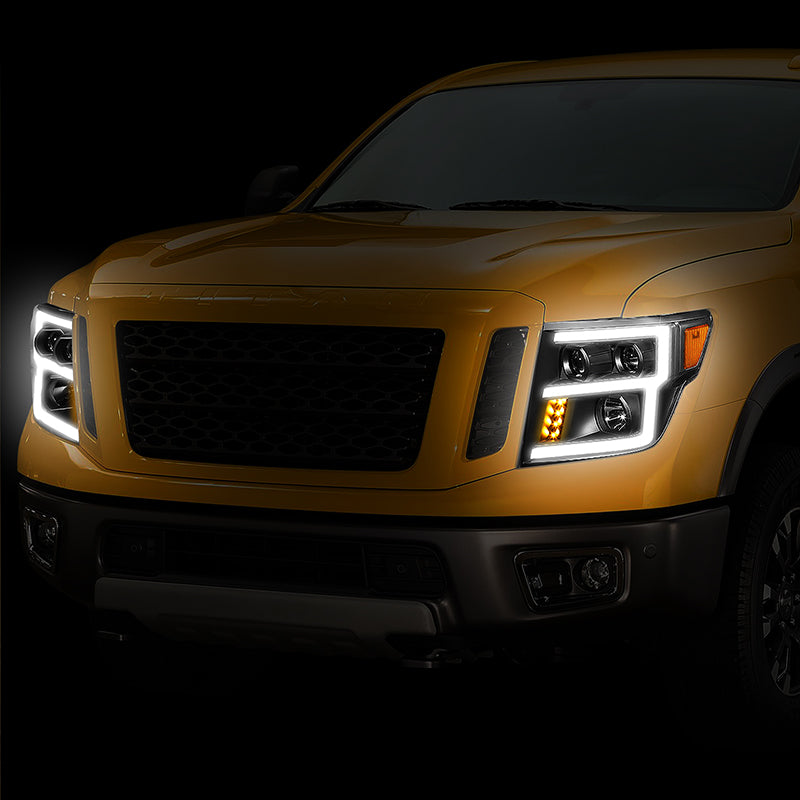 LED DRL Projector Headlights<br>17-22 Nissan Titan, 16-22 Titan XD