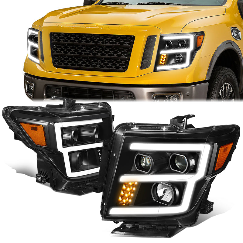 LED DRL Projector Headlights<br>17-22 Nissan Titan, 16-22 Titan XD