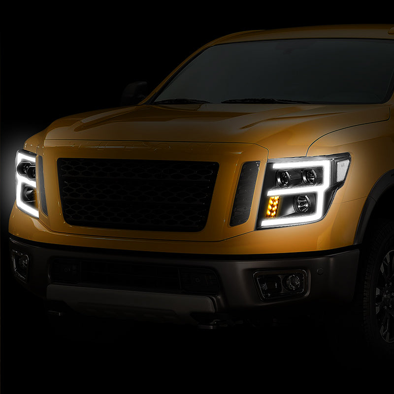 LED DRL Projector Headlights<br>17-22 Nissan Titan, 16-22 Titan XD