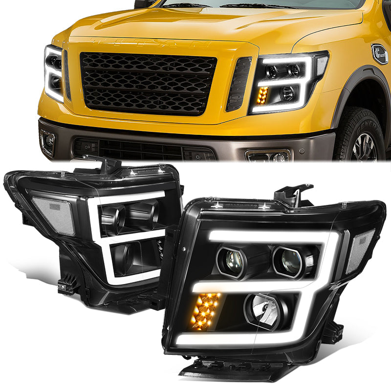 LED DRL Projector Headlights<br>17-22 Nissan Titan, 16-22 Titan XD