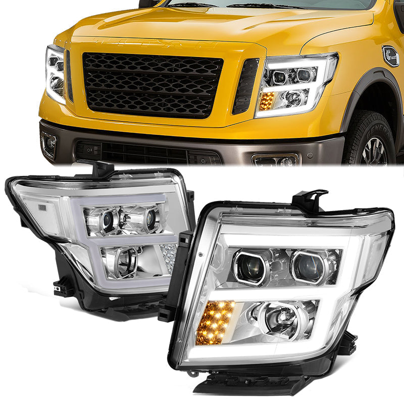 LED DRL Projector Headlights<br>17-22 Nissan Titan, 16-22 Titan XD