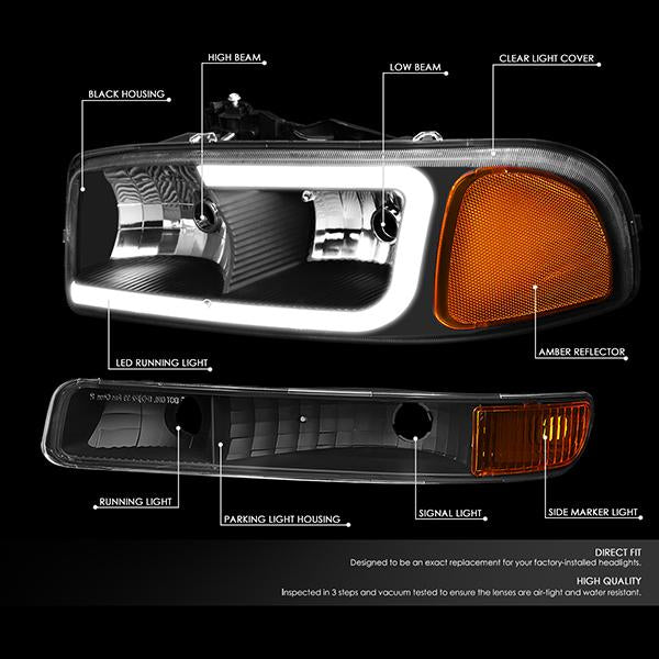 LED DRL Headlights<br>01-07 GMC Sierra 1500-3500 HD, 99-06 Yukon