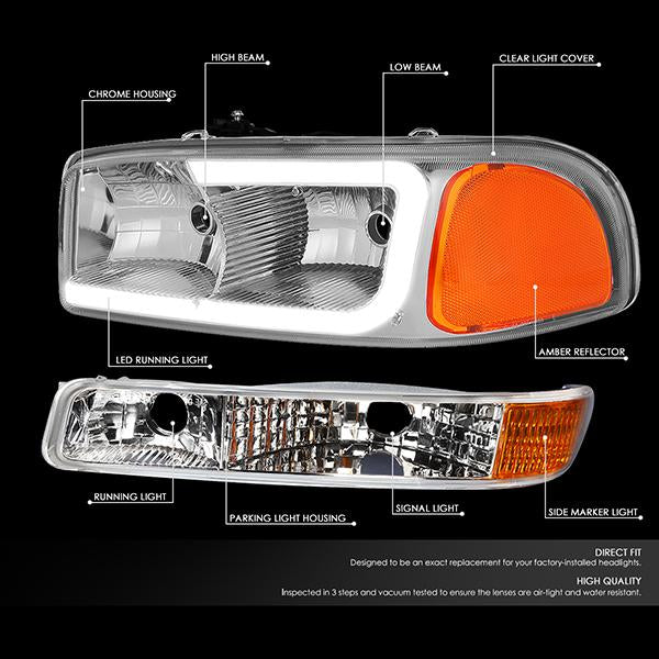 LED DRL Headlights<br>01-07 GMC Sierra 1500-3500 HD, 99-06 Yukon