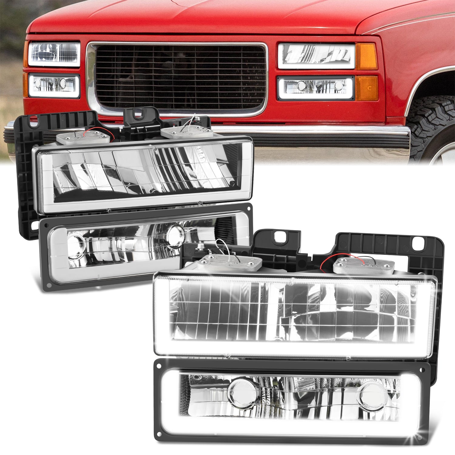 U-LED DRL Headlights+Turn Signal Lights <br>88-02 Chevy GMC C/K 1500-3500 Suburban,Yukon