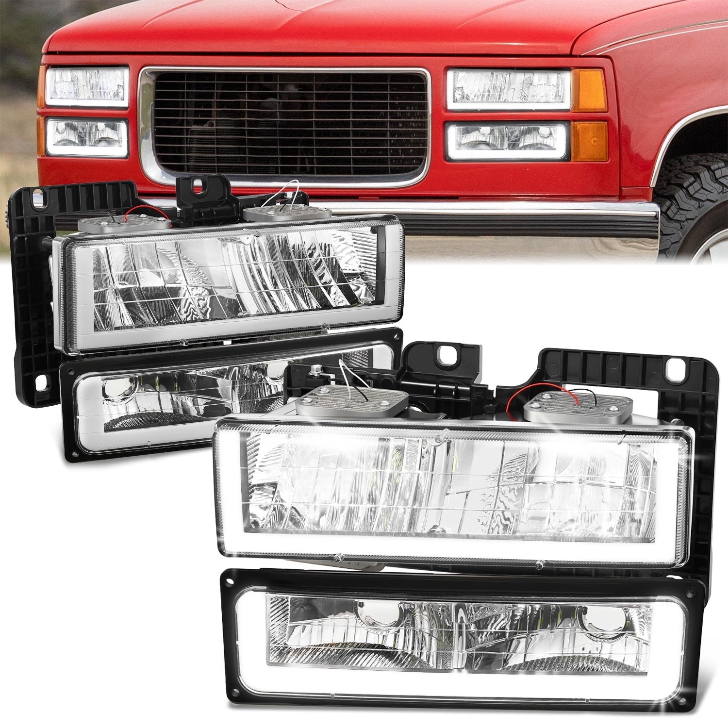 U-LED DRL Headlights+Turn Signal Lights <br>88-02 Chevy GMC C/K 1500-3500 Suburban,Yukon