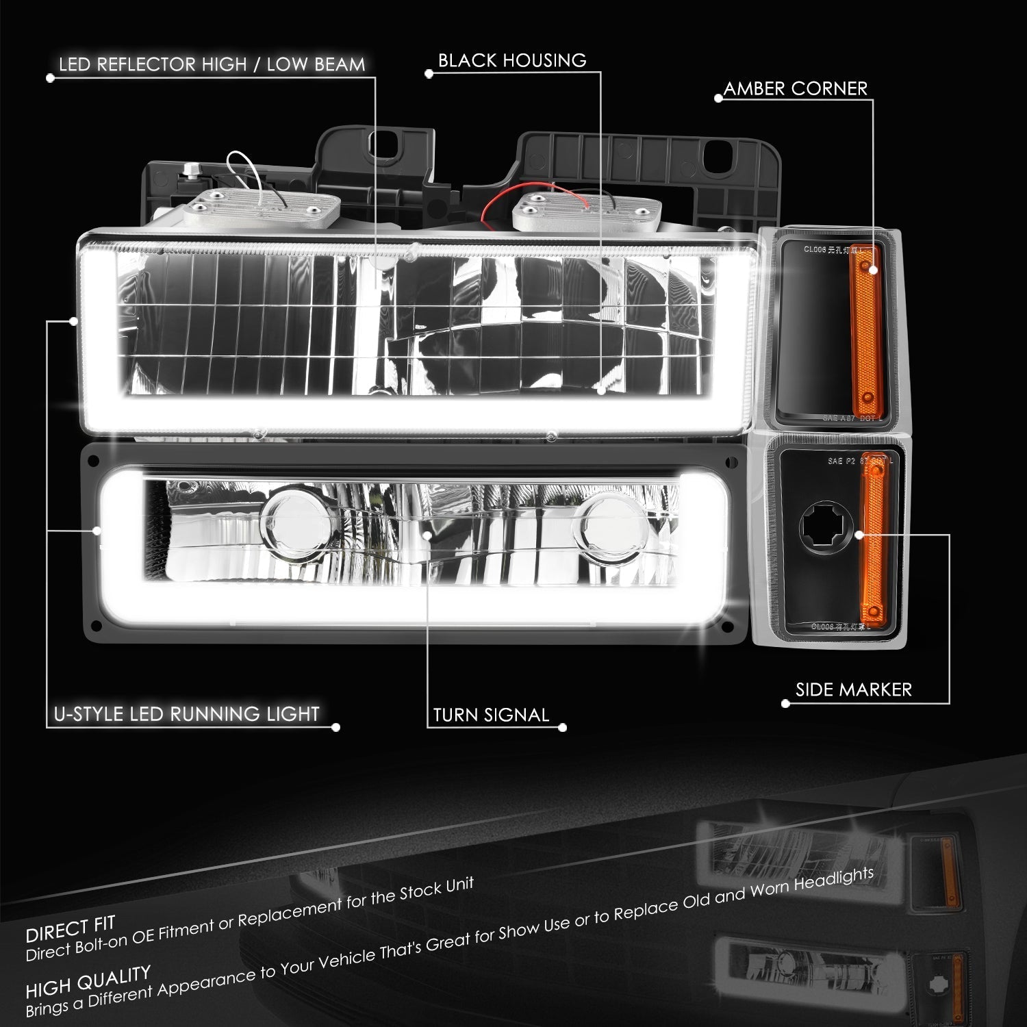 U-LED DRL Headlights+Turn Signal Lights <br>88-93 Chevy C/K 1500-3500 Suburban