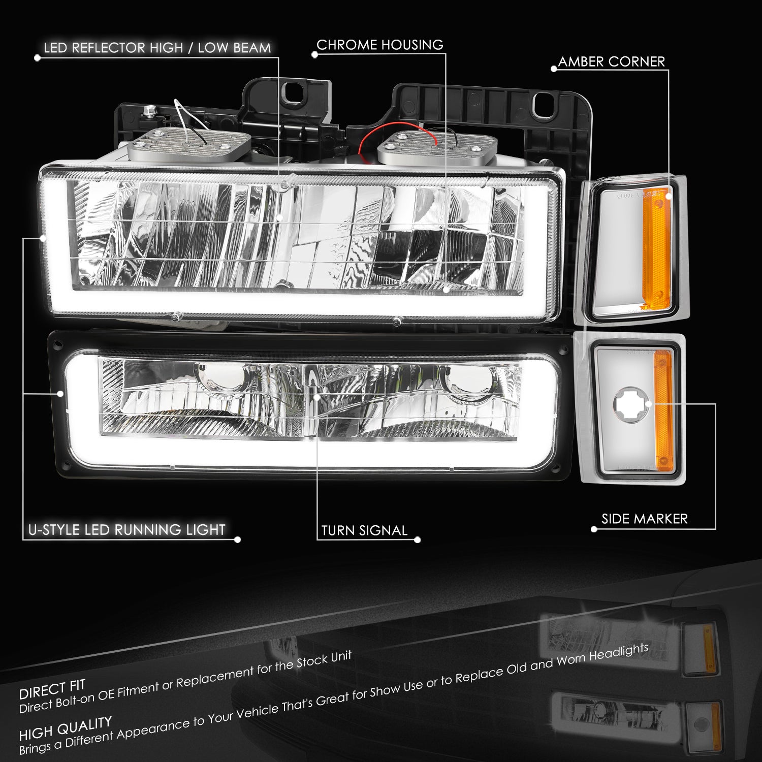 U-LED DRL Headlights+Turn Signal Lights <br>88-93 Chevy C/K 1500-3500 Suburban