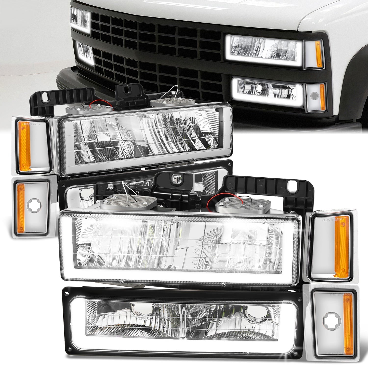 U-LED DRL Headlights+Turn Signal Lights <br>88-93 Chevy C/K 1500-3500 Suburban