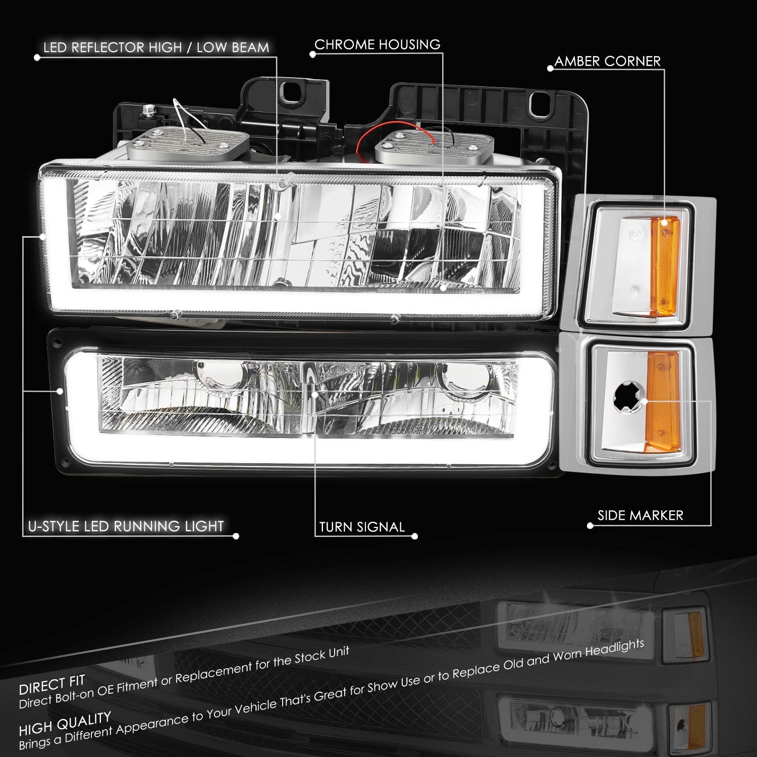U-LED DRL Headlights+Turn Signal Lights <br>94-02 Chevy C/K 1500-3500 Suburban, Tahoe