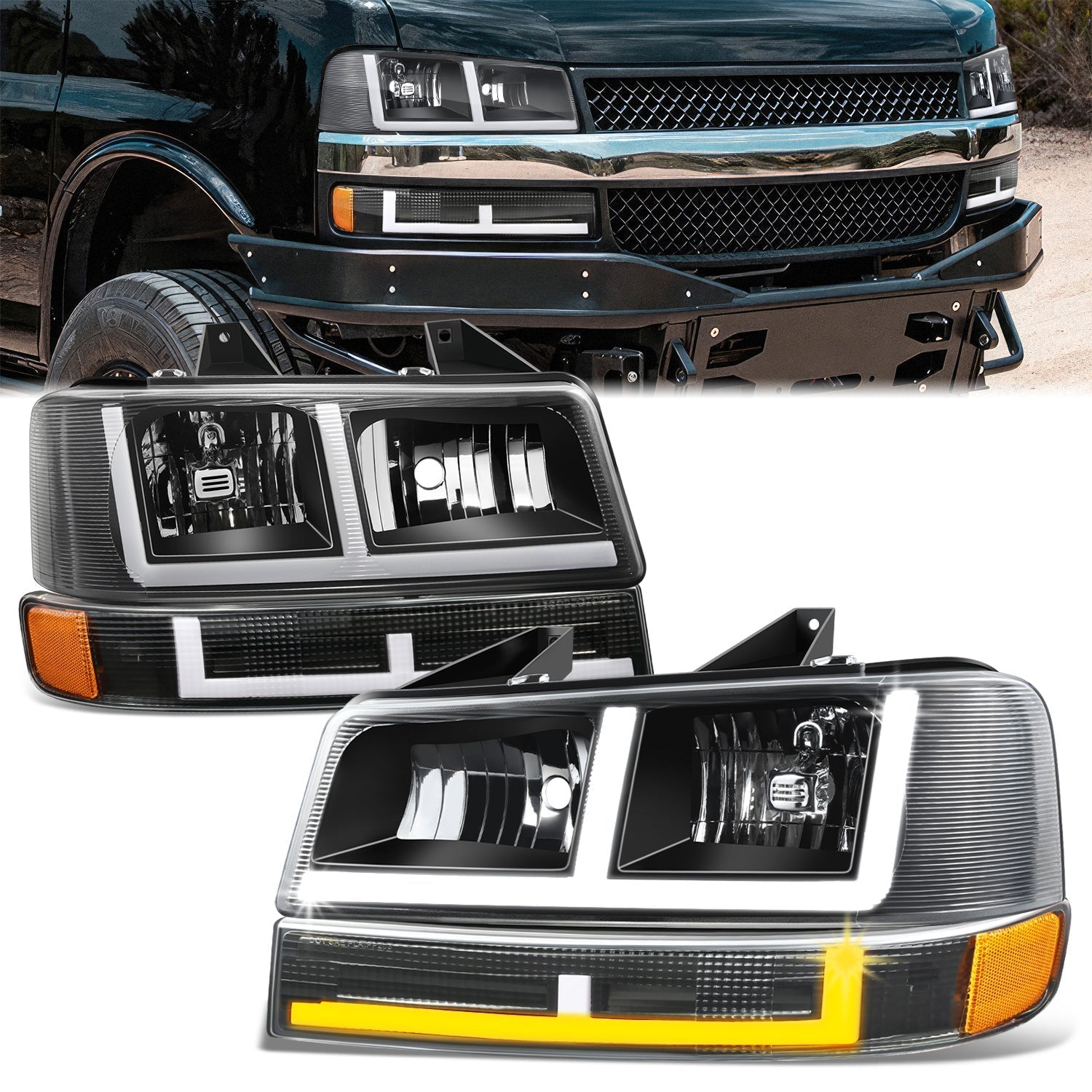 F-Style Bar Switchback LED Headlights <br>03-23 Checy Express, GMC Savana, 1500-4500