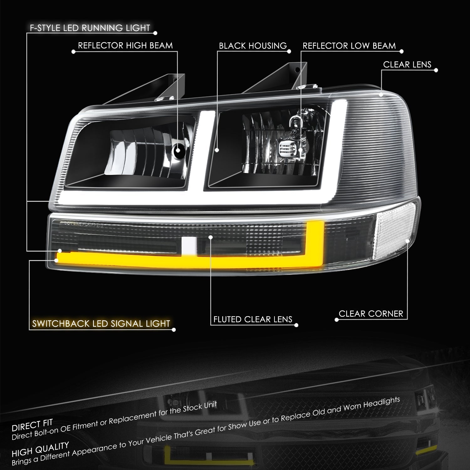 F-Style Bar Switchback LED Headlights <br>03-23 Checy Express, GMC Savana, 1500-4500