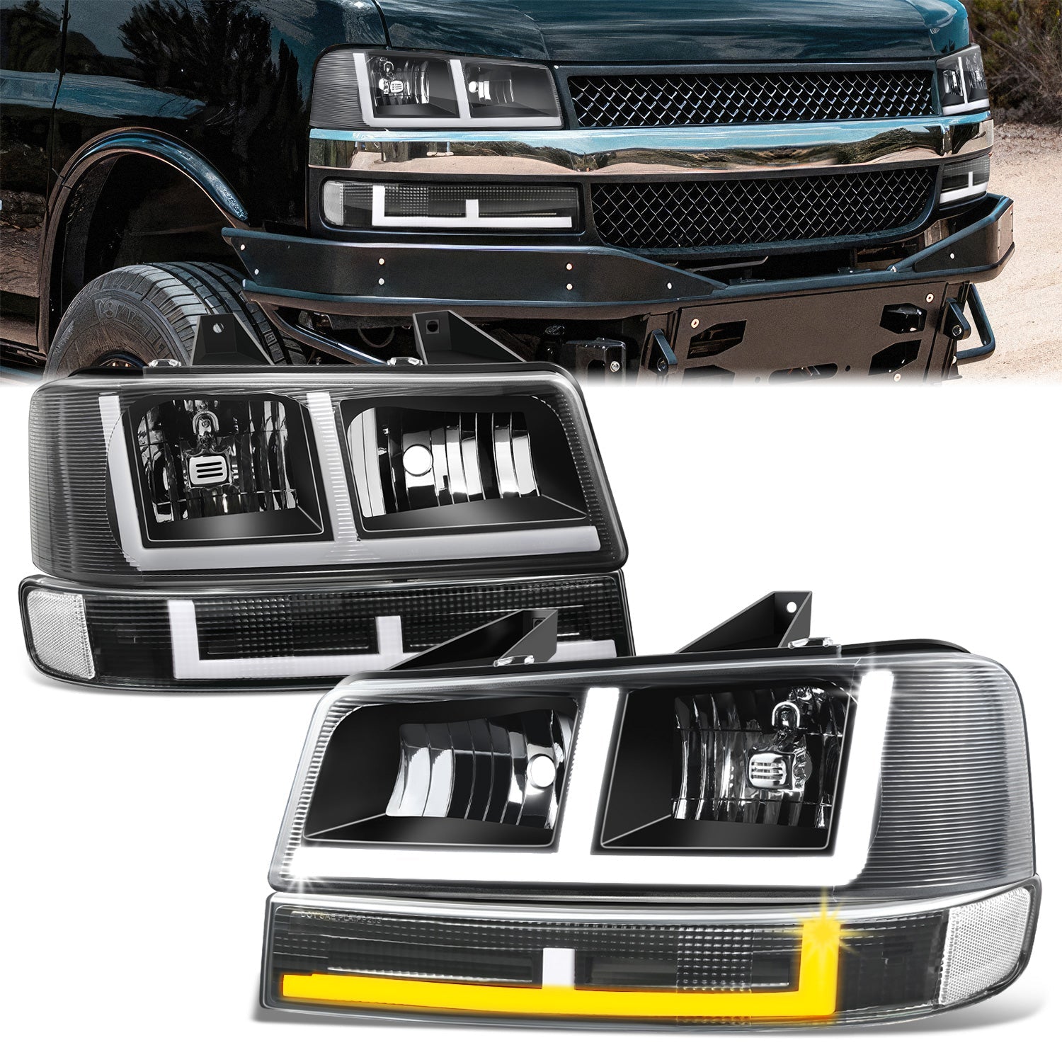 F-Style Bar Switchback LED Headlights <br>03-23 Checy Express, GMC Savana, 1500-4500