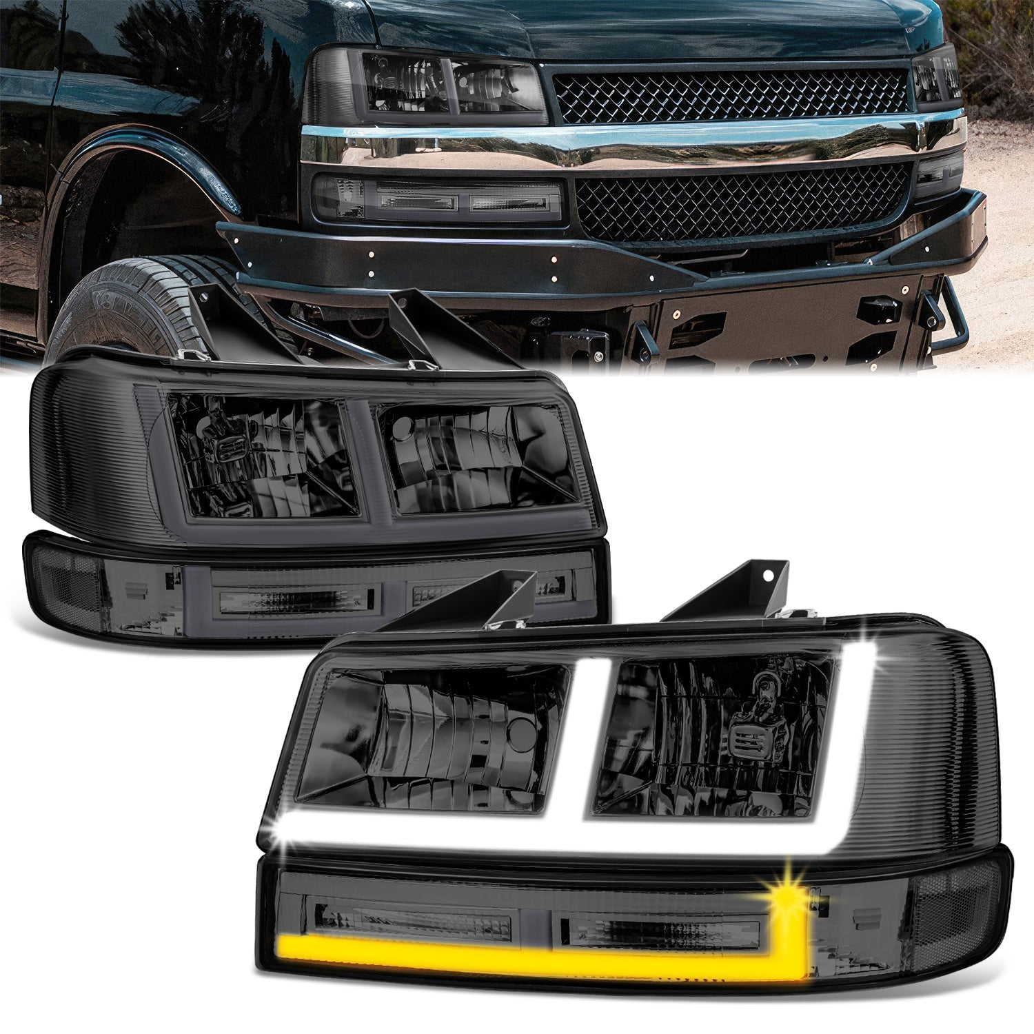 F-Style Bar Switchback LED Headlights <br>03-23 Checy Express, GMC Savana, 1500-4500