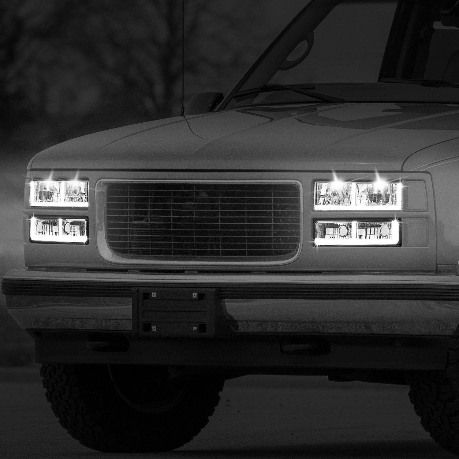 4pcs F-Style LED DRL Headlight Set (Chrome) <br>88-02 Chevy GMC C10 C/K Pickup, Suburban
