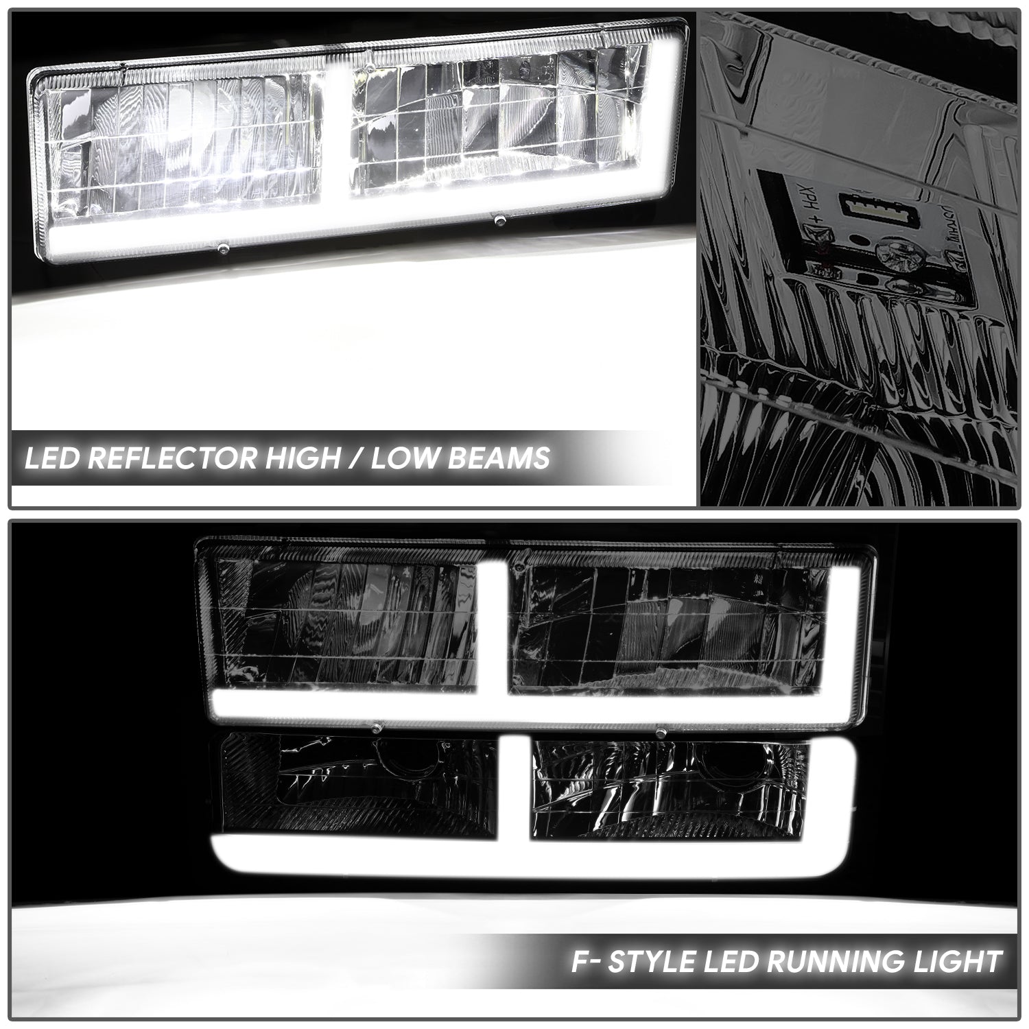 8pcs F-Style LED DRL Headlight Set (Chrome) <br>94-00 GMC C10 C/K Pickup, Suburban, Yukon