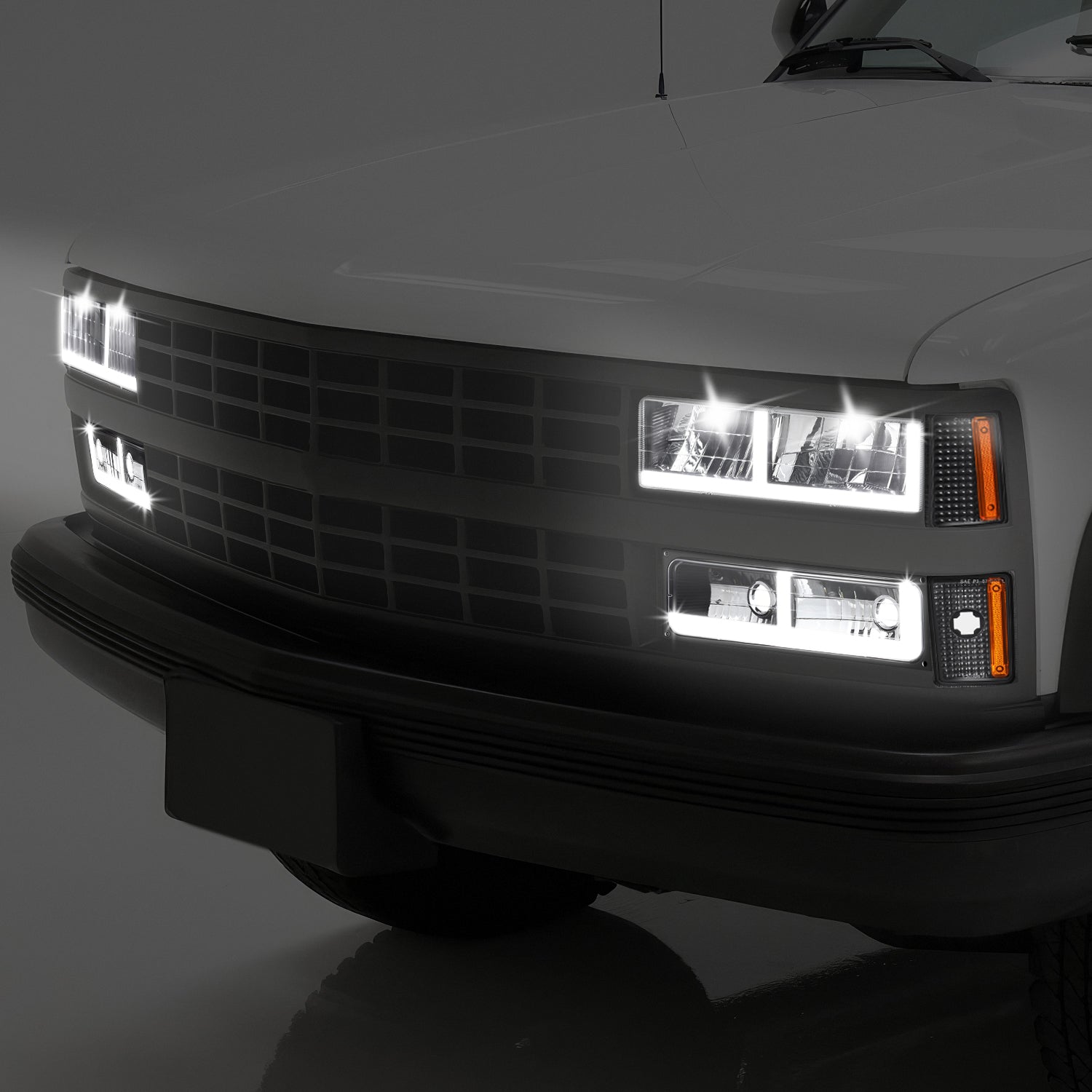 8pcs F-Style LED DRL Headlight Set (Black) <br>88-93 Chevy C10 C/K Pickup, Suburban, Tahoe