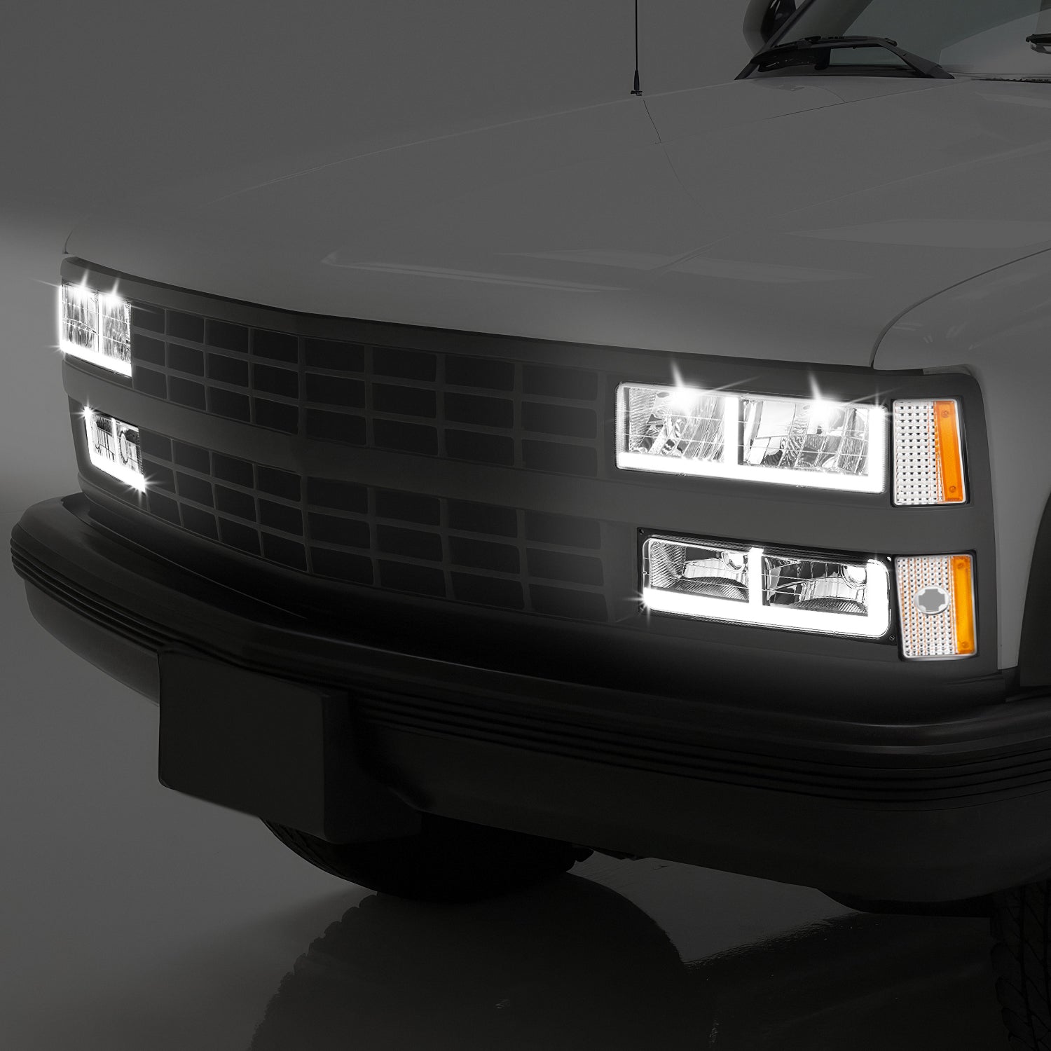 8pcs F-Style LED DRL Headlight Set (Chrome) <br>88-93 Chevy C10 C/K Pickup, Suburban, Tahoe