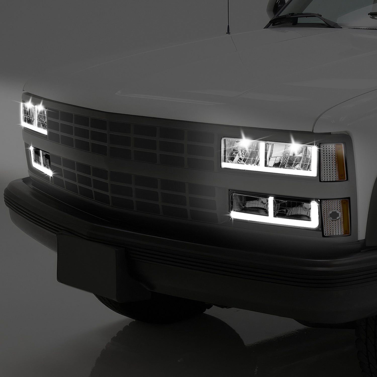 8pcs F-Style LED DRL Headlight Set (Somked) <br>88-93 Chevy C10 C/K Pickup, Suburban, Tahoe