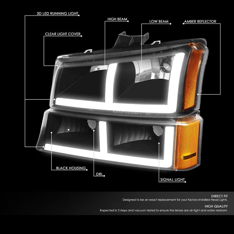 LED DRL Headlights<br>03-06 Chevy Avalanche Silverado 1500-3500 / HD