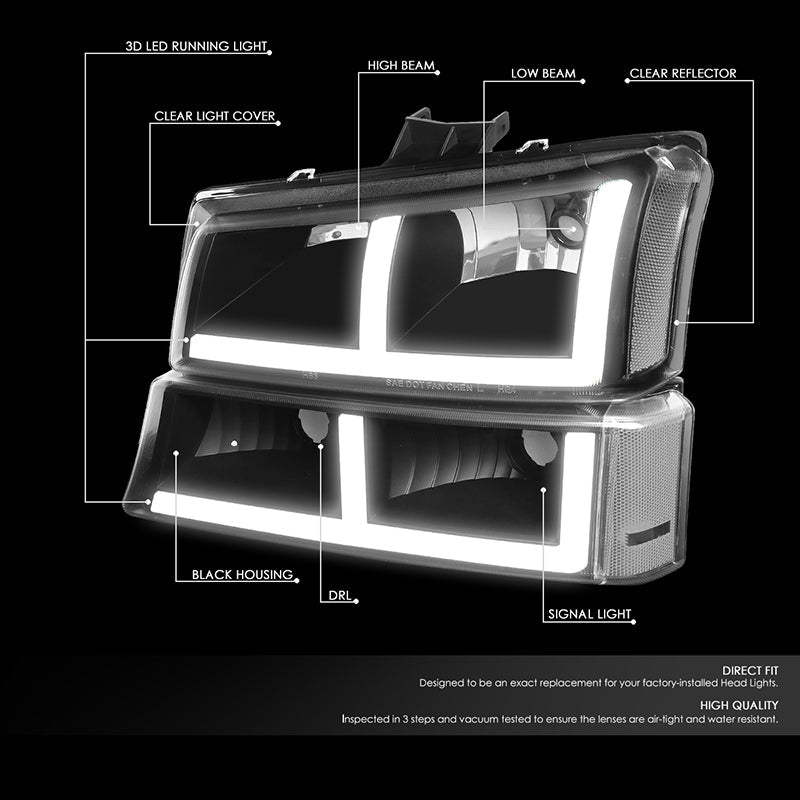 LED DRL Headlights<br>03-06 Chevy Avalanche Silverado 1500-3500 / HD