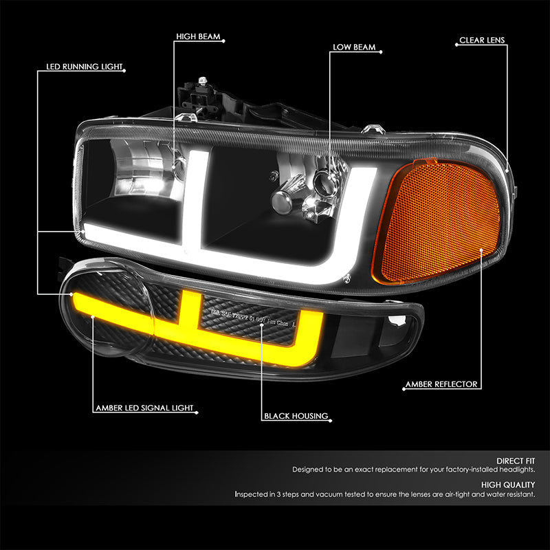 LED DRL Switchback Headlights<br>01-06 GMC Yukon Sierra 1500 Denali