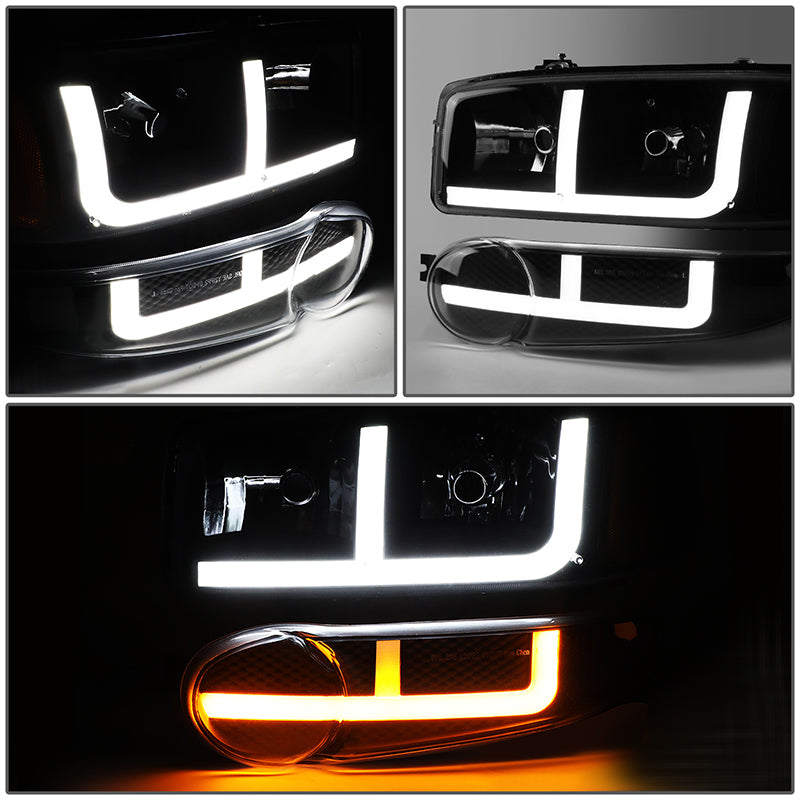 LED DRL Switchback Headlights<br>01-06 GMC Yukon Sierra 1500 Denali