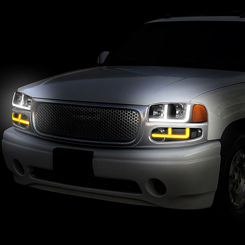 LED DRL Switchback Headlights<br>01-06 GMC Yukon Sierra 1500 Denali