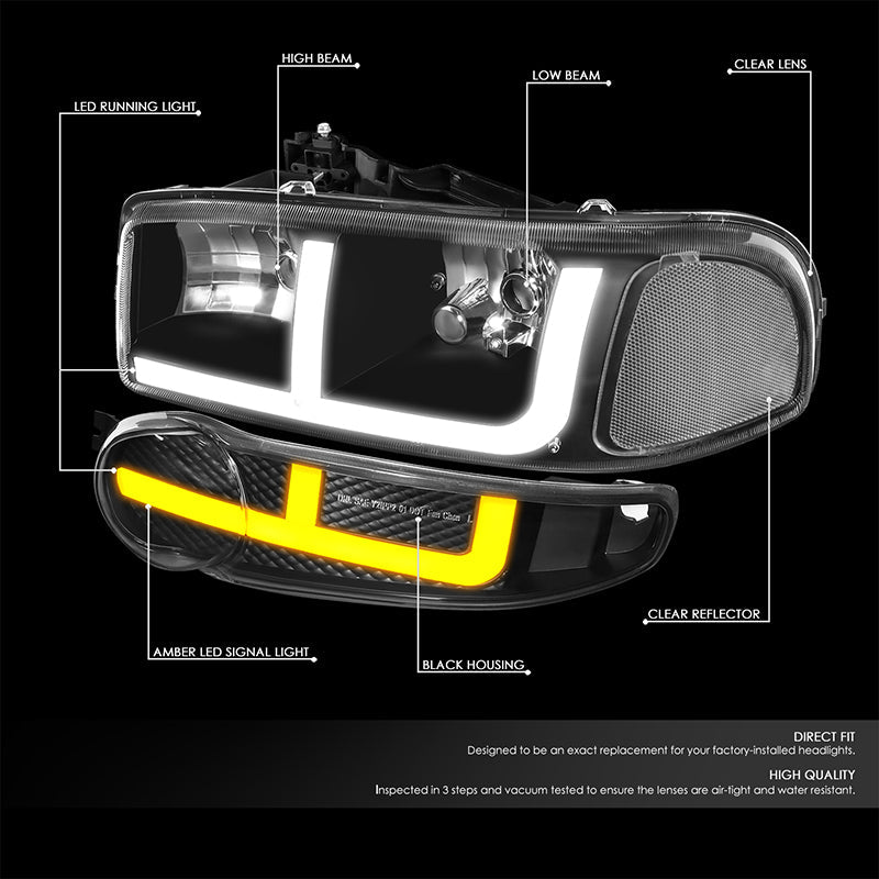 LED DRL Switchback Headlights<br>01-06 GMC Yukon Sierra 1500 Denali