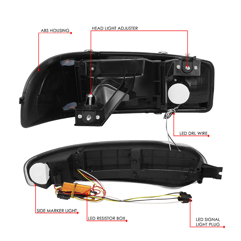 LED DRL Switchback Headlights<br>01-06 GMC Yukon Sierra 1500 Denali