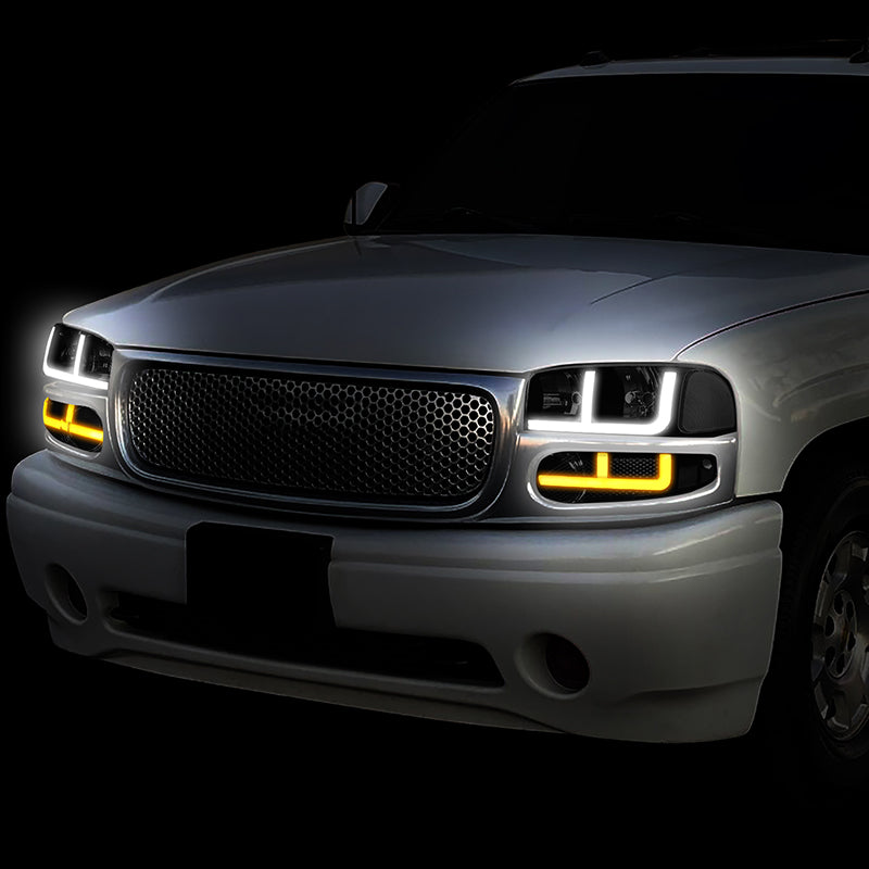 LED DRL Switchback Headlights<br>01-06 GMC Yukon Sierra 1500 Denali