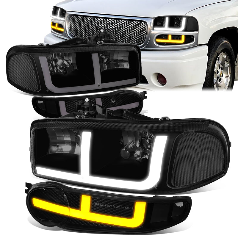 LED DRL Switchback Headlights<br>01-06 GMC Yukon Sierra 1500 Denali