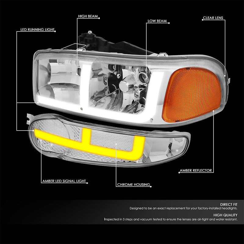 LED DRL Switchback Headlights<br>01-06 GMC Yukon Sierra 1500 Denali