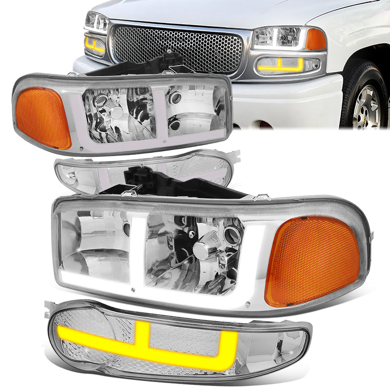 LED DRL Switchback Headlights<br>01-06 GMC Yukon Sierra 1500 Denali