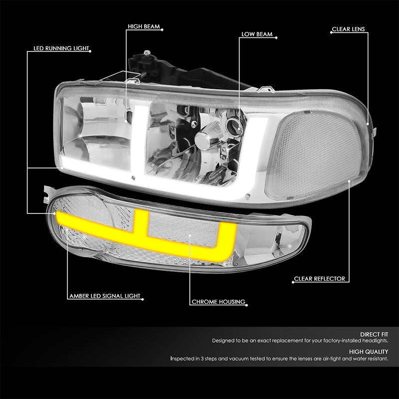 LED DRL Switchback Headlights<br>01-06 GMC Yukon Sierra 1500 Denali