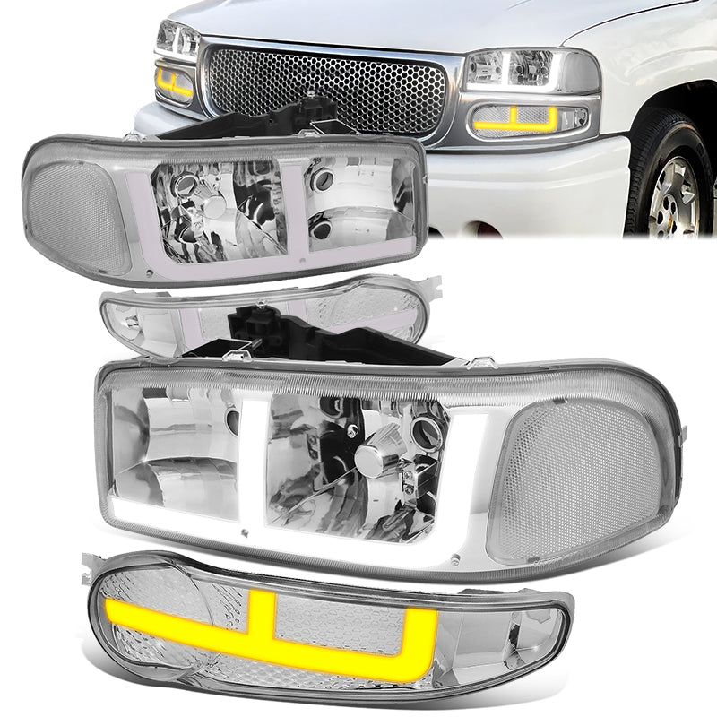 LED DRL Switchback Headlights<br>01-06 GMC Yukon Sierra 1500 Denali