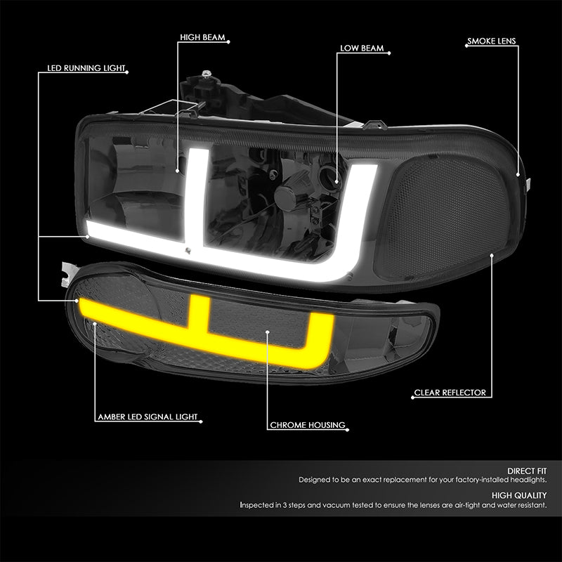 LED DRL Switchback Headlights<br>01-06 GMC Yukon Sierra 1500 Denali