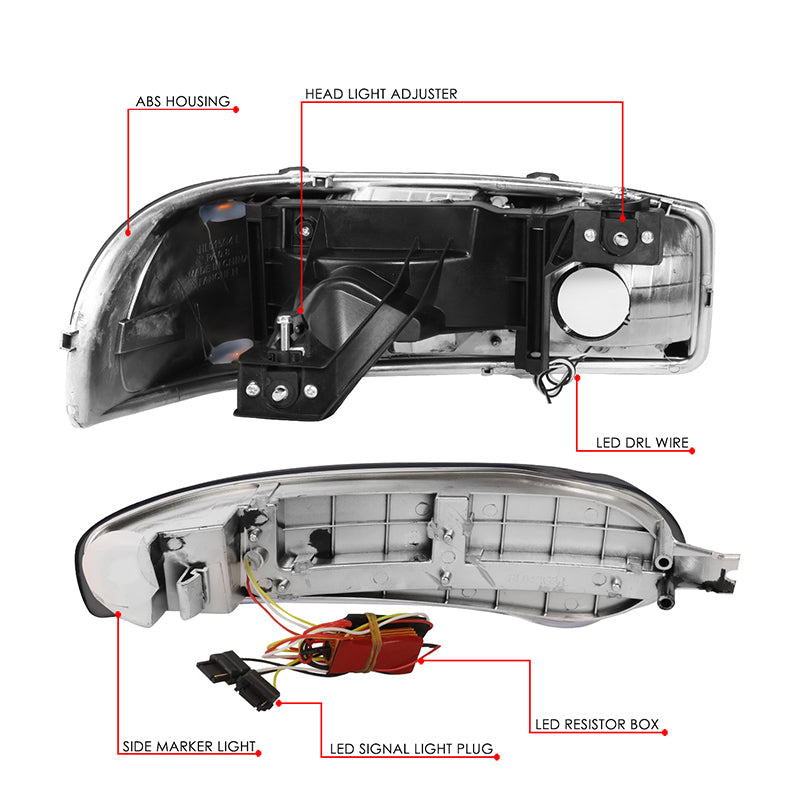 LED DRL Switchback Headlights<br>01-06 GMC Yukon Sierra 1500 Denali