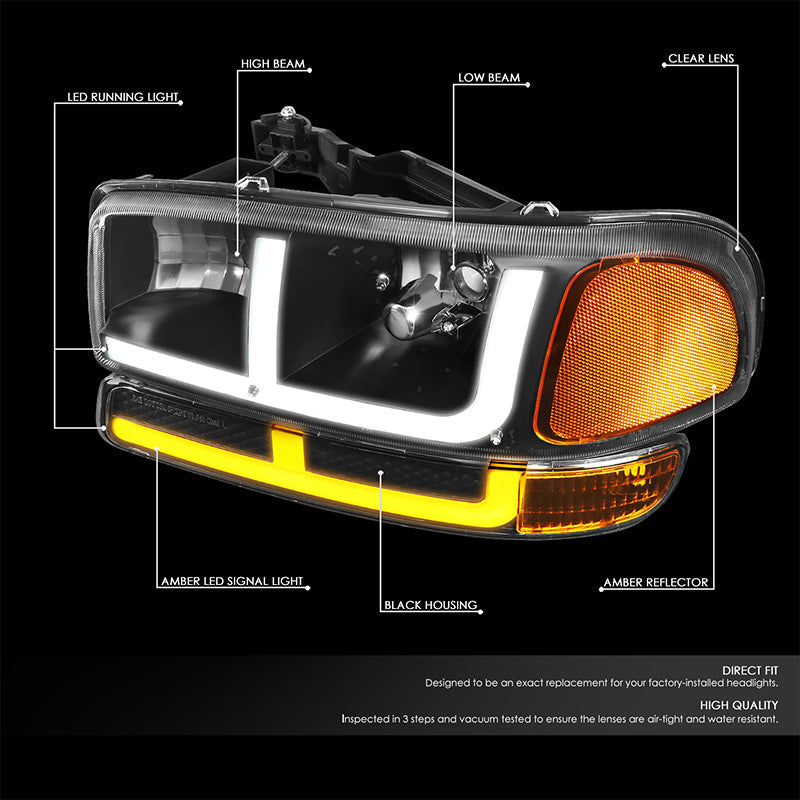 LED DRL Switchback Headlights<br>99-06 GMC Sierra 1500-3500 Yukon