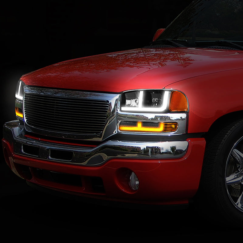 LED DRL Switchback Headlights<br>99-06 GMC Sierra 1500-3500 Yukon