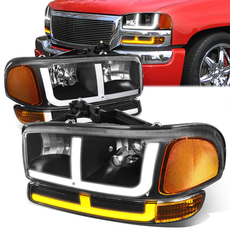 LED DRL Switchback Headlights<br>99-06 GMC Sierra 1500-3500 Yukon