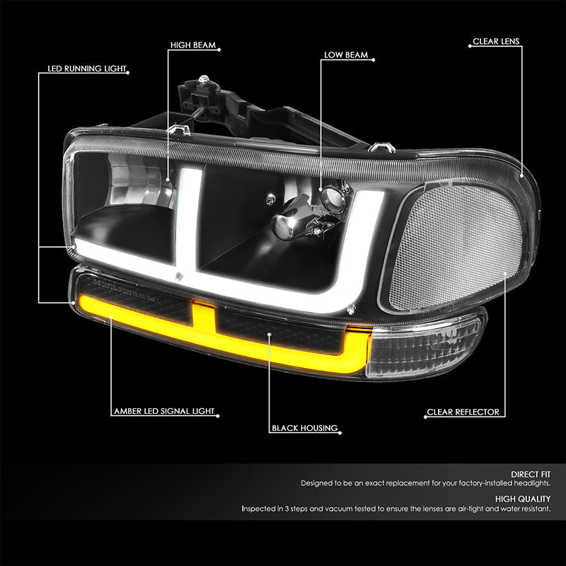 LED DRL Switchback Headlights<br>99-06 GMC Sierra 1500-3500 Yukon