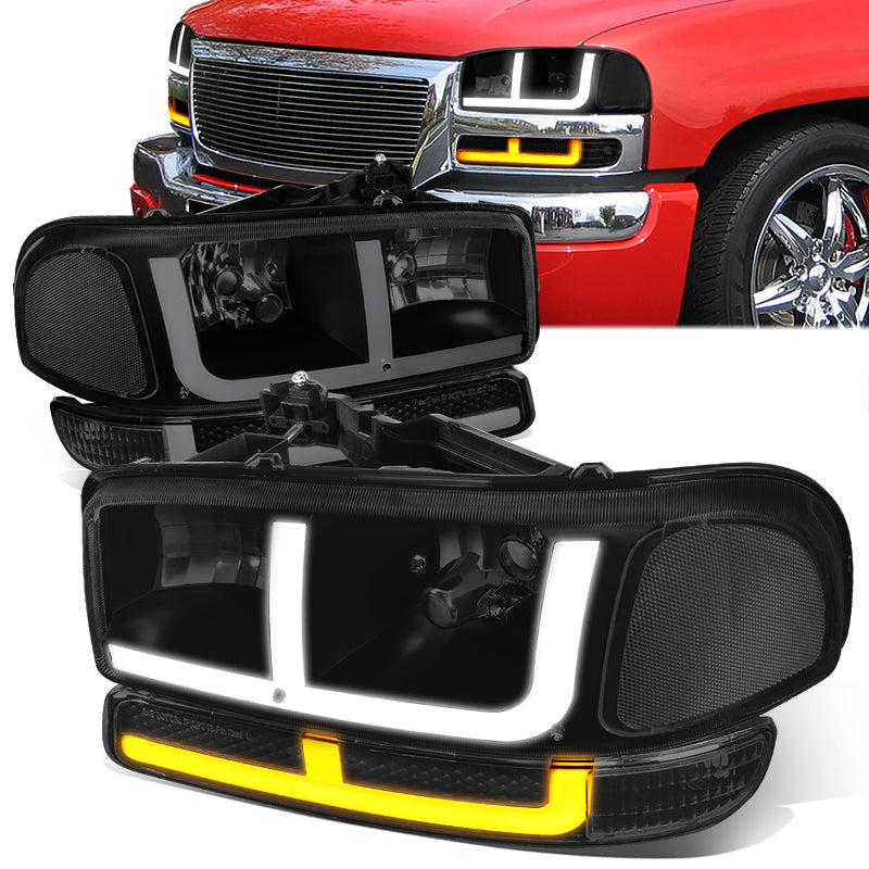 LED DRL Switchback Headlights<br>99-06 GMC Sierra 1500-3500 Yukon