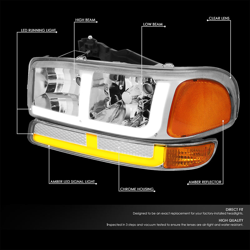 LED DRL Switchback Headlights<br>99-06 GMC Sierra 1500-3500 Yukon