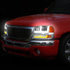 LED DRL Switchback Headlights<br>99-06 GMC Sierra 1500-3500 Yukon